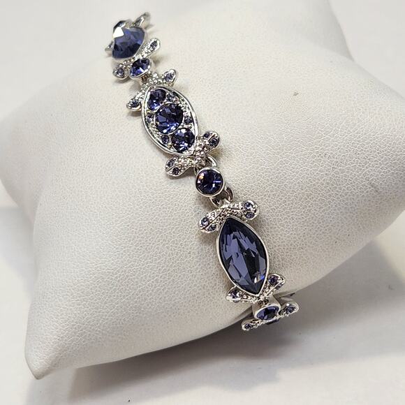 Givenchy Purple Clear Crystal Silver Tone Bracelet Designer Costume Jewelry - Picture 2 of 7